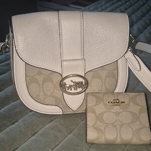 Coach Cream and Tan Crossbody Bag
